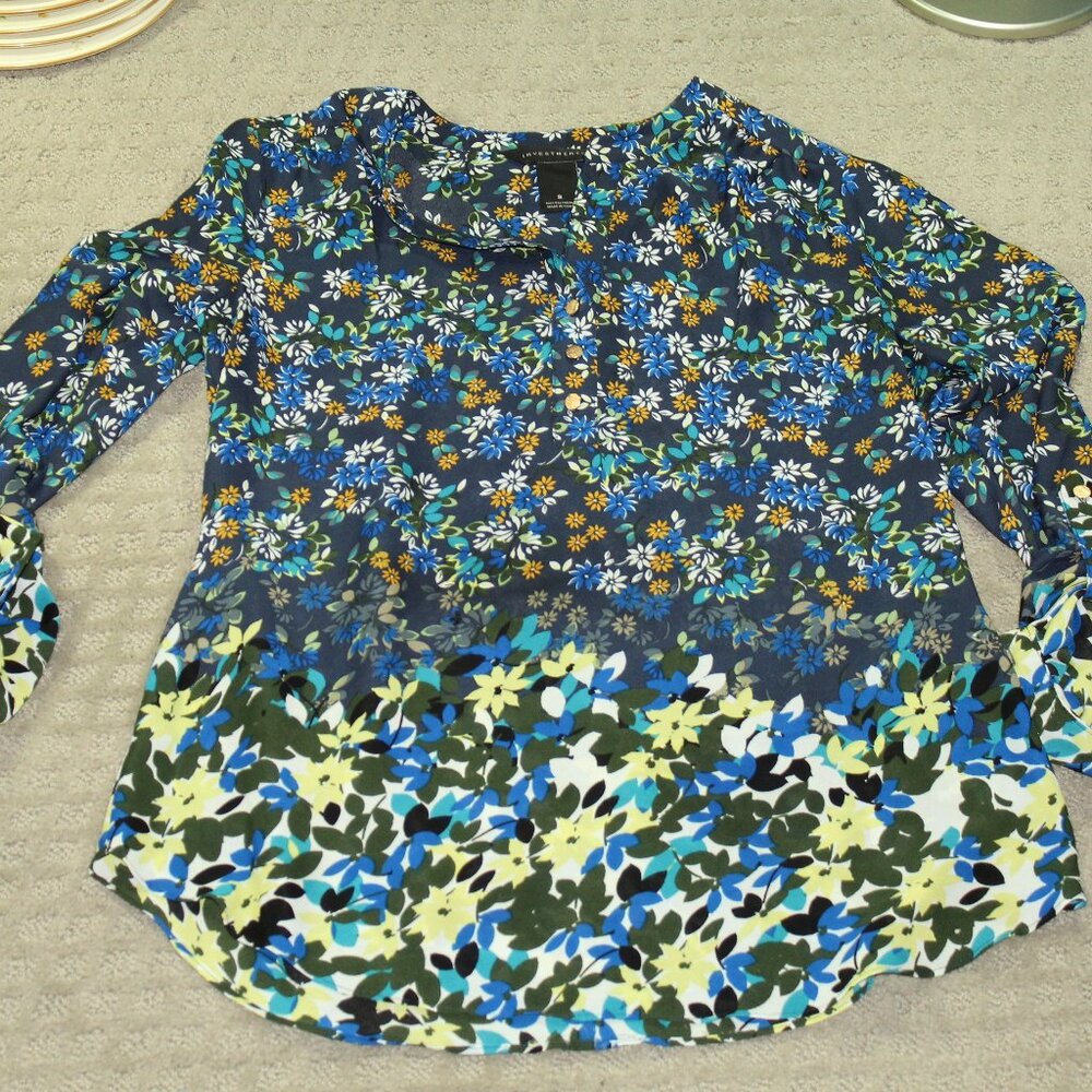 Investments Womens Size S Multicolored Floral Loose Fit Blouse